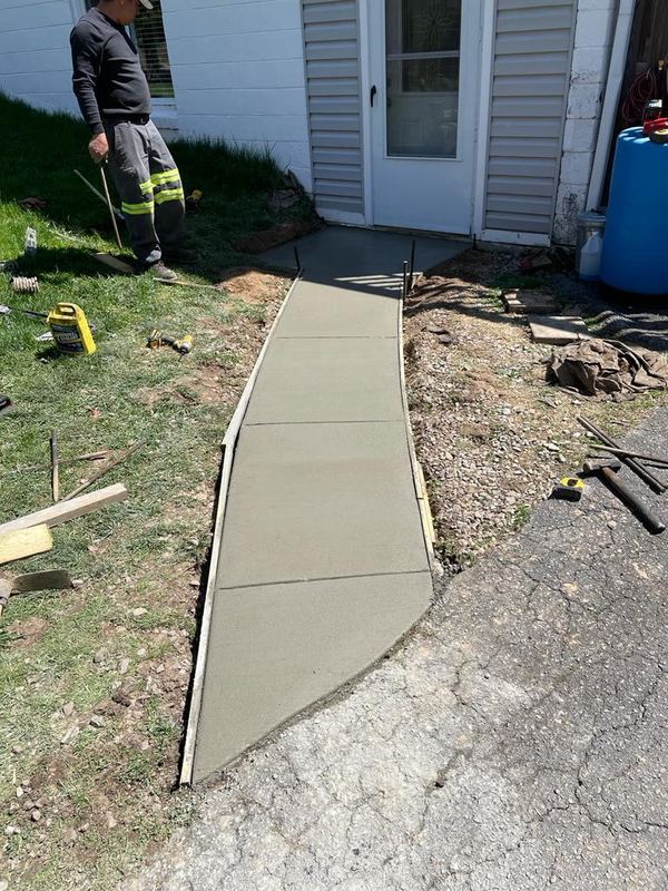 New concrete sidewalk freshly poured and finished